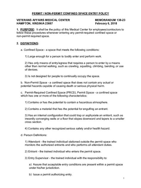 Fillable Online Permit Non-Permit Confined Space Entry Policy Fax Email ...