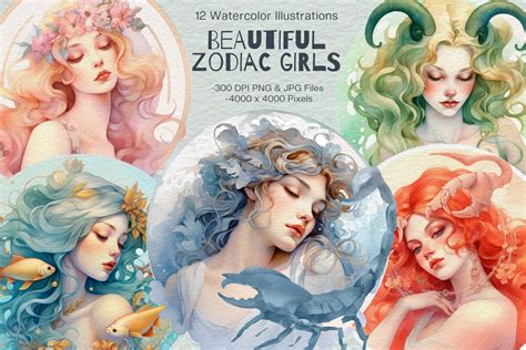 Zodiac Girls Watercolor Star Signs | People Illustrations ~ Creative Market