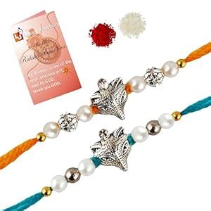 LUCKY JEWELLERY Designer Combo German Silver Quirky Dolphin Shape Rakhi ...