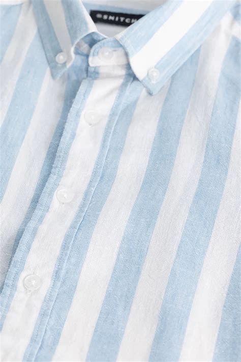 Buy Men's Light Blue Stripes Linen Blend Shirt Online | Snitch – SNITCH