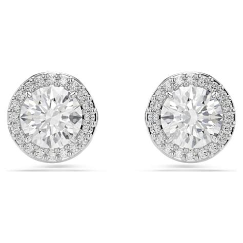 Una Angelic stud earrings, Round cut, Pavé, White, Rhodium plated ...