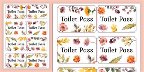 Wildflower Botanical Themed Toilet Pass Card (teacher made)