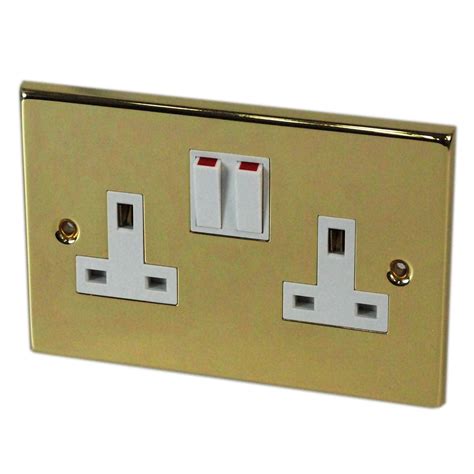 Buy Crabtree Wall Socket 2 Gang - Polished Mirror Brass Flat White ...