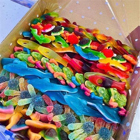Gummy sharks aesthetic | Sour candy salad, Gummy candy, Candy ideas