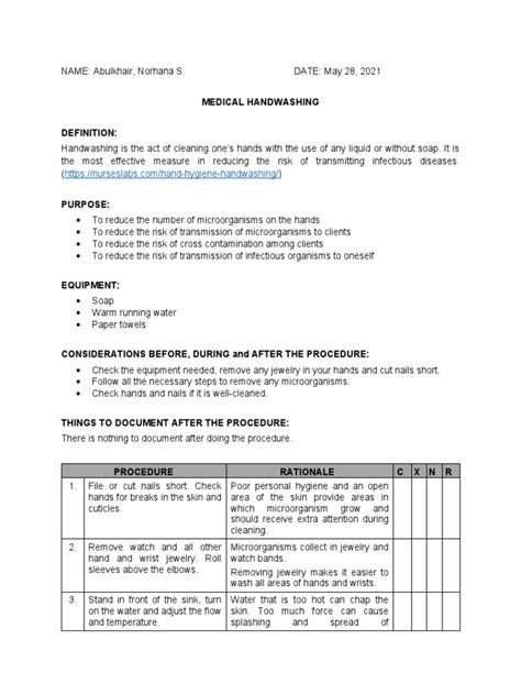 Image result for Hand Washing Checklist