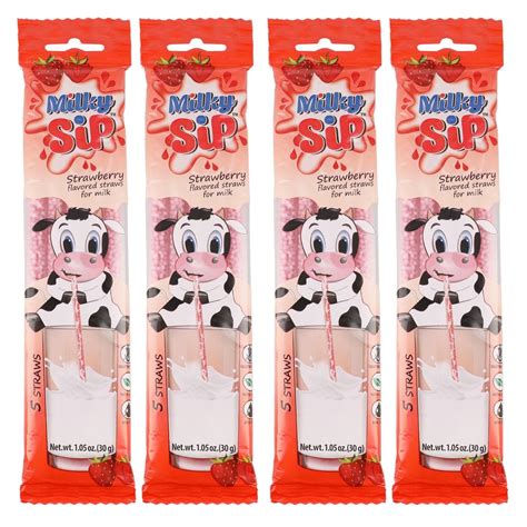Milky Sip Magical Milk Straws - 4 Packs of 5 Pcs Each Strawberry ...