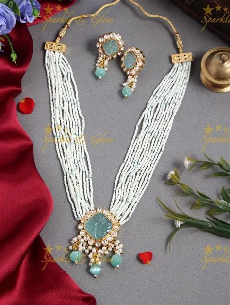 Mint Green Multi-Layered Pearl Stone Rani Haram – Sparkle and Glow