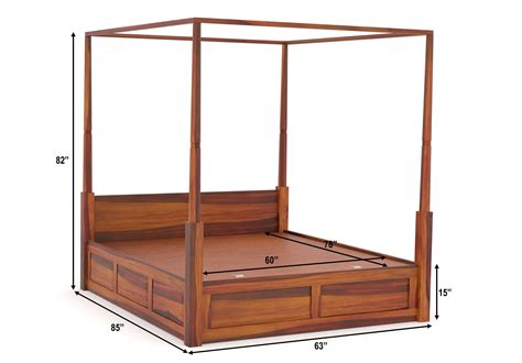 Buy Tuscan Poster Bed With Hydraulic Storage (Queen Size, Honey Finish ...