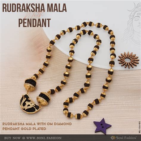 Rudraksha Mala With Om Diamond Pendant Gold Plated For Men - Style ...