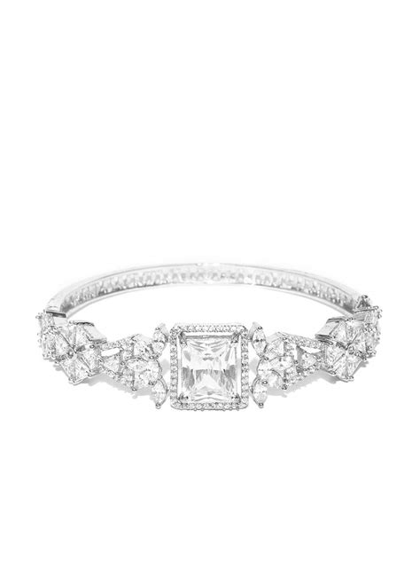 Buy Priyaasi American Diamond Silver Plated Bangle Bracelet for Women ...