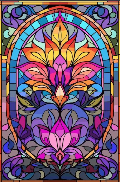 Illustration im Glasmalerei-Stil mit abstrakten Blumen, Blättern ...