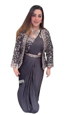 Buy infabzon Ready To Wear Western Saree & Jacket/Koti,Belt Set For ...