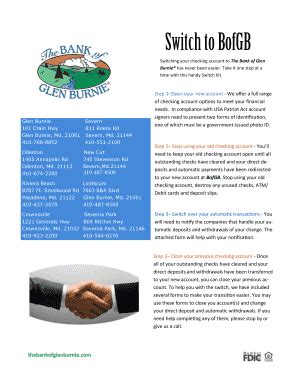 Fillable Online Switch Kit - The Bank of Glen Burnie Fill Online ...