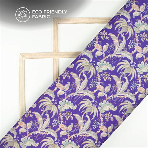 Slate blue Floral Digital Print Butter Crepe Fabric – Fabcurate