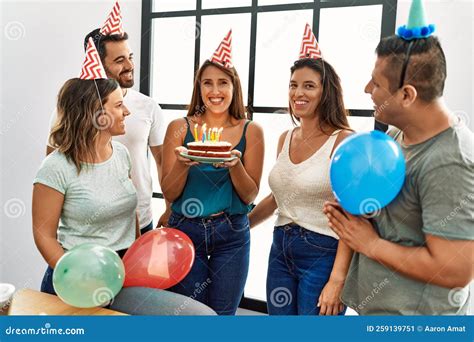Young Hispanic Woman Smiling Happy and Holding Birthday Cake Standing ...