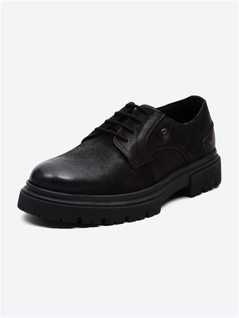 Buy Men Black Lace Up Leather Chunky Shoes Online in India - Monte Carlo