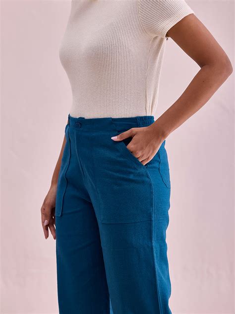 Turquoise Blue Linen Cargo Pants – Go Colors India