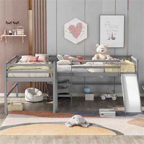 Harper & Bright Designs L-Shaped Loft Bed with Slide and Built-in ...