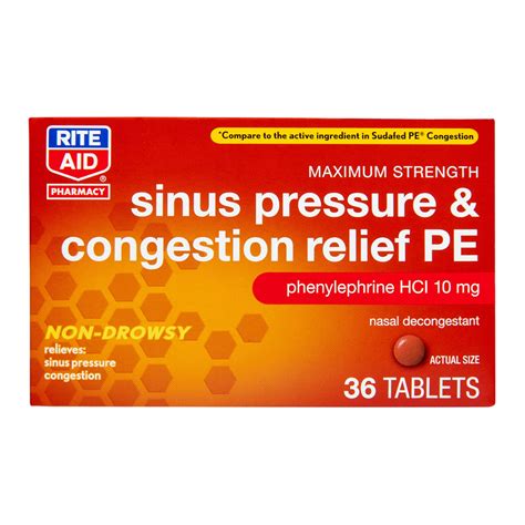 Buy Rite AidSinus Pressure and Congestion Non-Drowsy PE, 10mg - 36 s ...