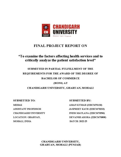 FINAL PROJECT REPORT: Factors Influencing Health Services & Patient ...