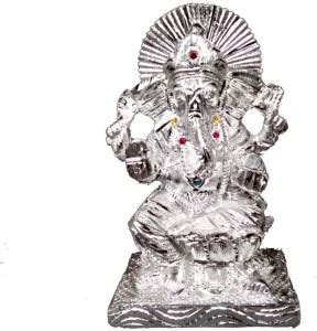 Kapasi Handicrafts White Metal Medium Sitting Ganesh Idol H: 6.75 Inch ...