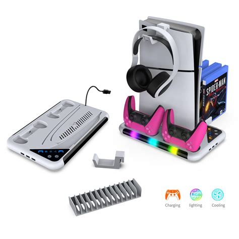 PSS PS5 Slim Stand with Cooling Fan Station and Dual Controller ...