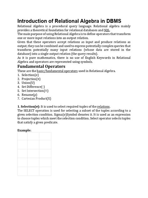 Image result for Relational Algebra Query