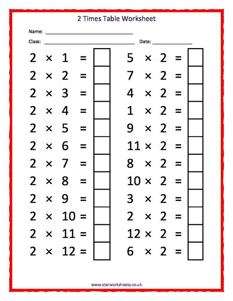 Two Times Table Worksheets