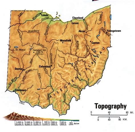 Ohio topographic map.Free large topographical map of Ohio topo