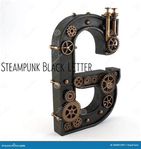3D Steampunk Black Letter with Bronze Parts Isolated on Transparent ...