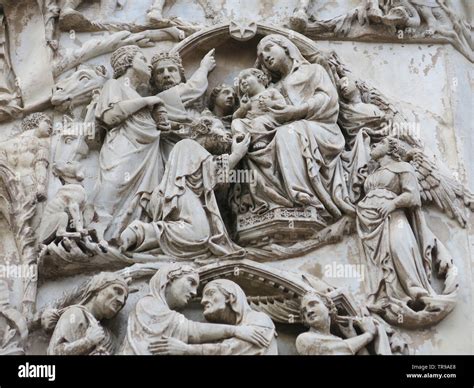 Close-up of the bas relief sculptures showing detail of the biblical ...