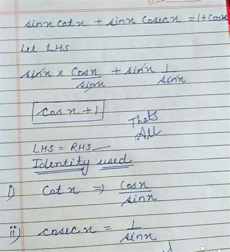sinx cotx +sinx cosecx =1+cosx - Brainly.in