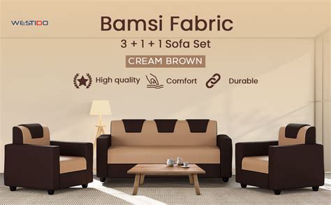 Westido Bamsi Fabric 3 + 1 + 1 Sofa Set (Cream Brown, Diy(Do-It ...