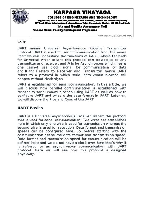 UART Protocol Overview and Comparison with Parallel Communication - Studocu