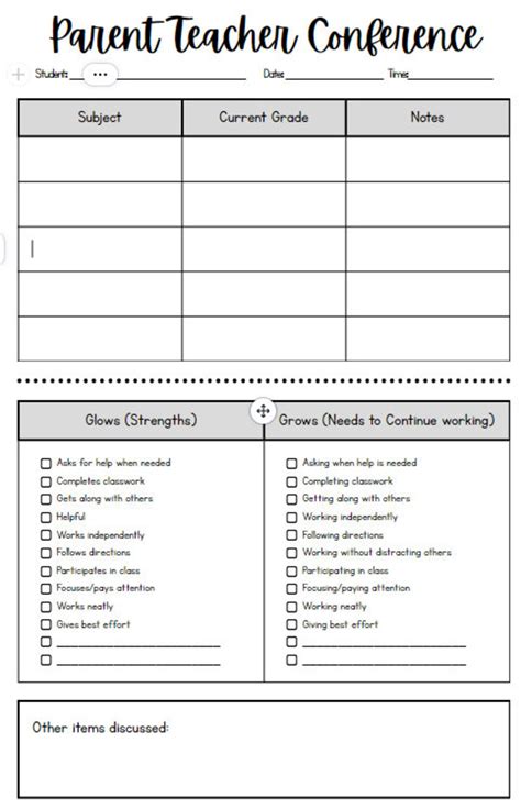 Parent Teacher Conference Form - Etsy