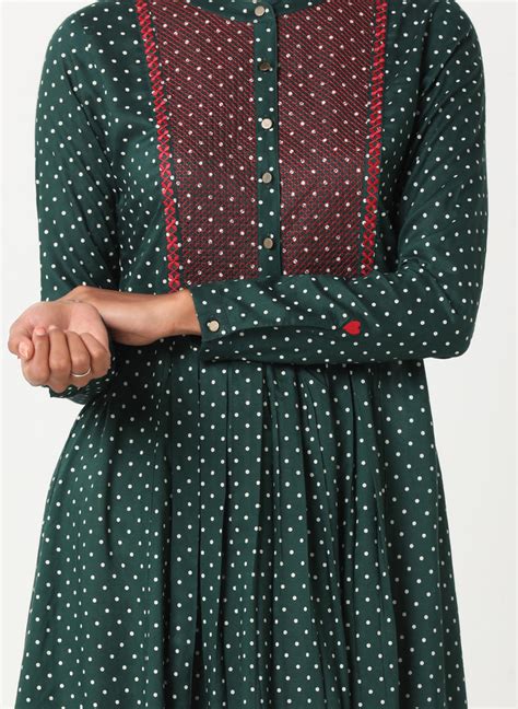 Green Polka dot dress with bib embroidery MSG08B – Mosegi