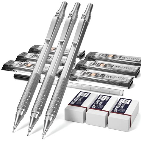 Nicpro 0.7 mm Mechanical Pencils Set with Case, 3 Metal Artist Pencil ...