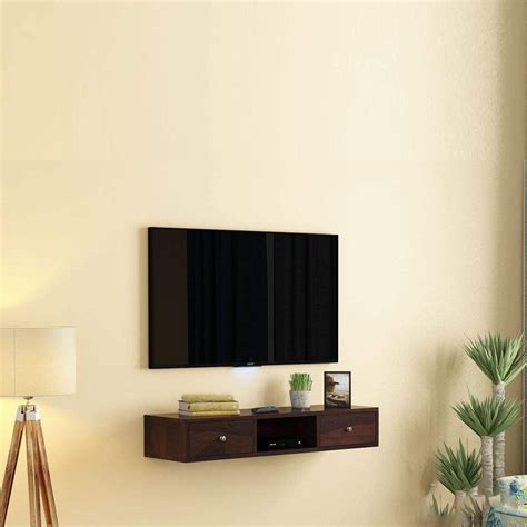 Solid Sheesham Wood Wall Mounted Tv Unit Cabinet – Walnut Finish – Buy ...