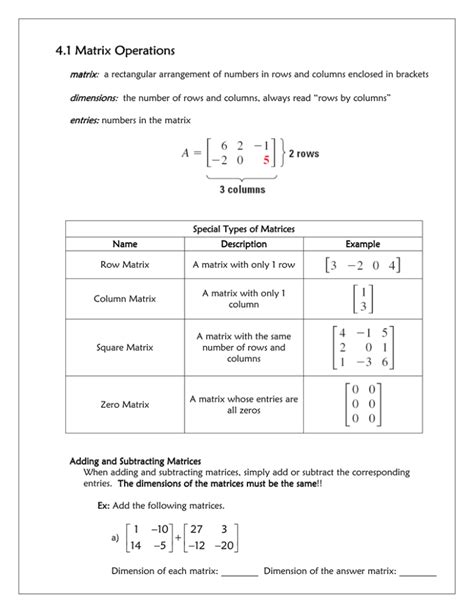 Image result for Matrix Operation Chart
