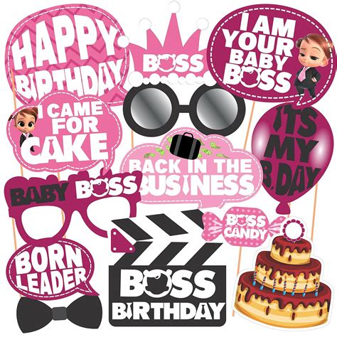 WOBBOX Happy Birthday Baby Boss Theme Photo Booth Party Props Pink ...