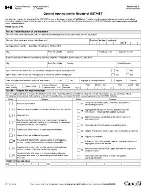 General Application For Rebate Of GST/HST - Cra-arc Gc - Fill and Sign ...