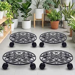 ecofynd SpinX Round Metal Plant Stand for Indoor & Outdoor Pots, Caddy ...