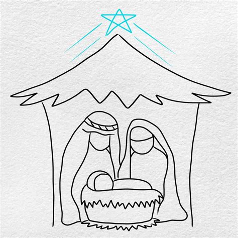 Nativity Drawing - HelloArtsy | Christmas drawing, Simple nativity ...
