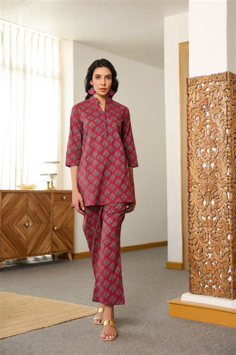 Aloha Mora on Maroon Cotton Co-ord Set