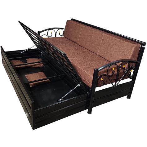 Royal Bed Manufacturer Single Size Matte Black Metal Sofa Cum Bed with ...