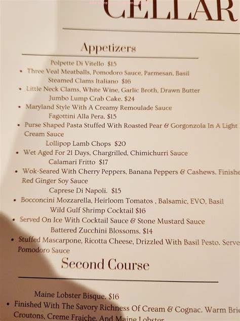 Online Menu of The Cellar Grille and Wine Bar Restaurant, Sebring ...