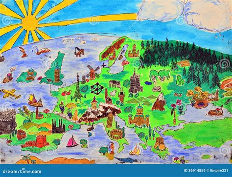 Europe World Map with Landmarks 的图像结果