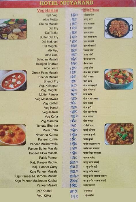 Menu at Hotel Nityanand, Pune