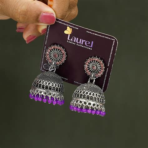 Oxidised Purple Pink Jhumkas – Laurel Ladies