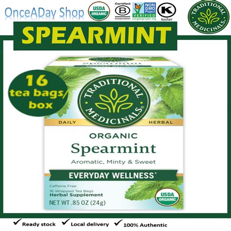 Traditional Medicinals, Organic Spearmint Tea, Caffeine Free, 16 ...